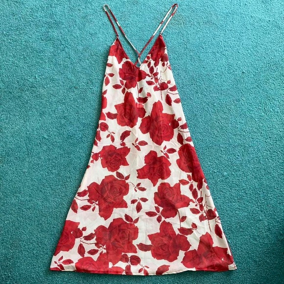 tan & red floral slip dress from Express - Picture 2 of 4